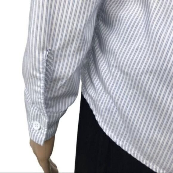 Topshop Cold shoulder Ruffled striped button down collared shirt 4 - Picture 6 of 7